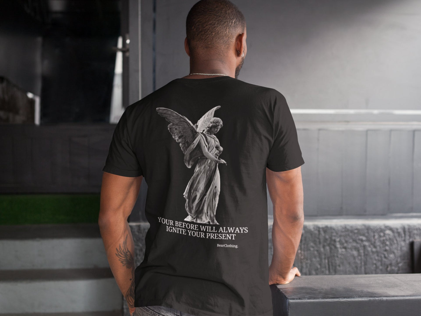 EXCLUSIVE FRONT EMBROIDERY WHITE PRINT SIGNATURE WITH BACK ANGEL TEE