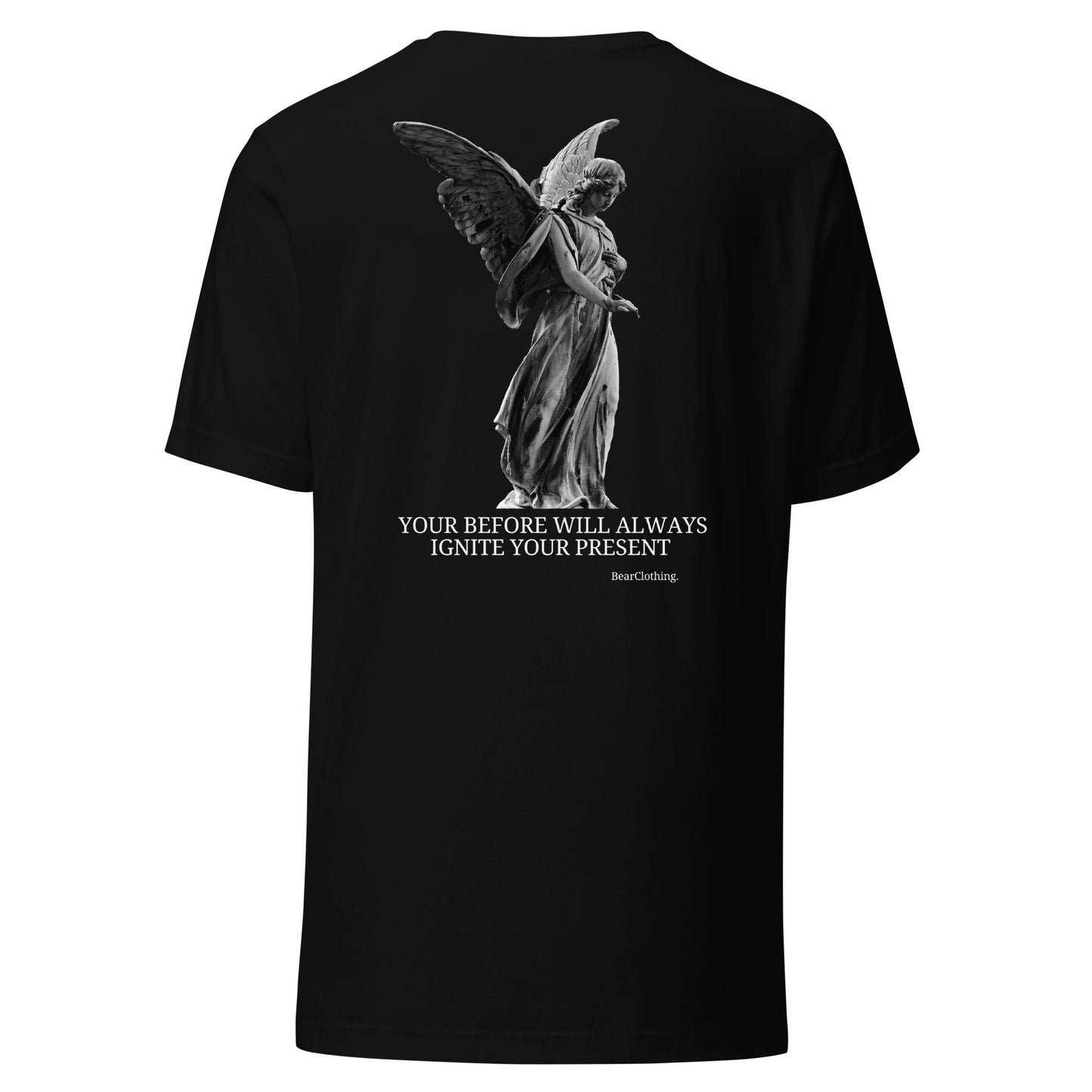 EXCLUSIVE FRONT EMBROIDERY WHITE PRINT SIGNATURE WITH BACK ANGEL TEE