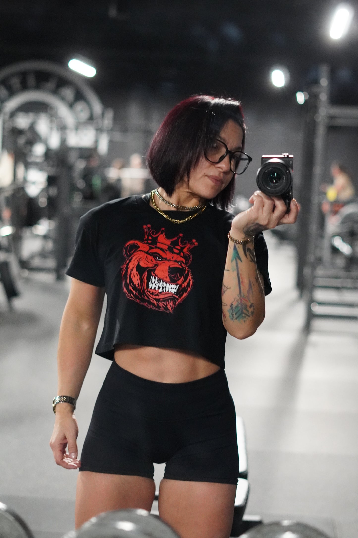 Women Bear With Crown Red Print crop top