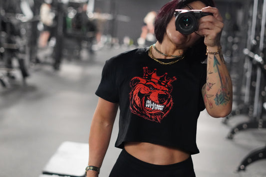 Women Bear With Crown Red Print crop top