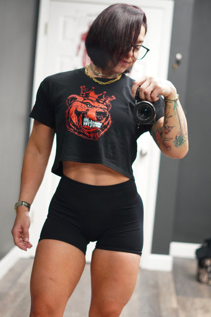 Women Bear With Crown Red Print crop top