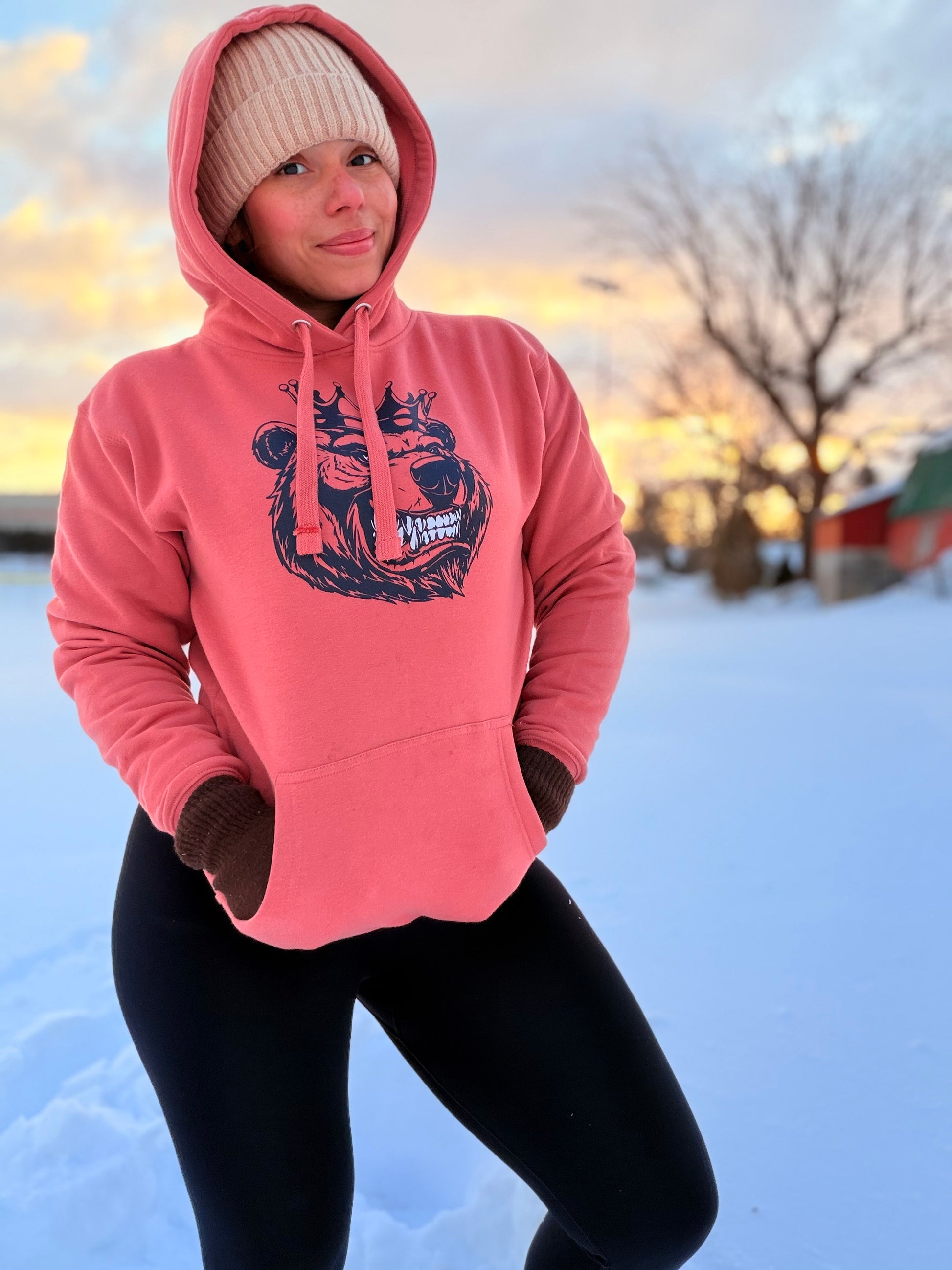 Unisex  Black Print Bear With Crown Hoodie - Bearclothing 