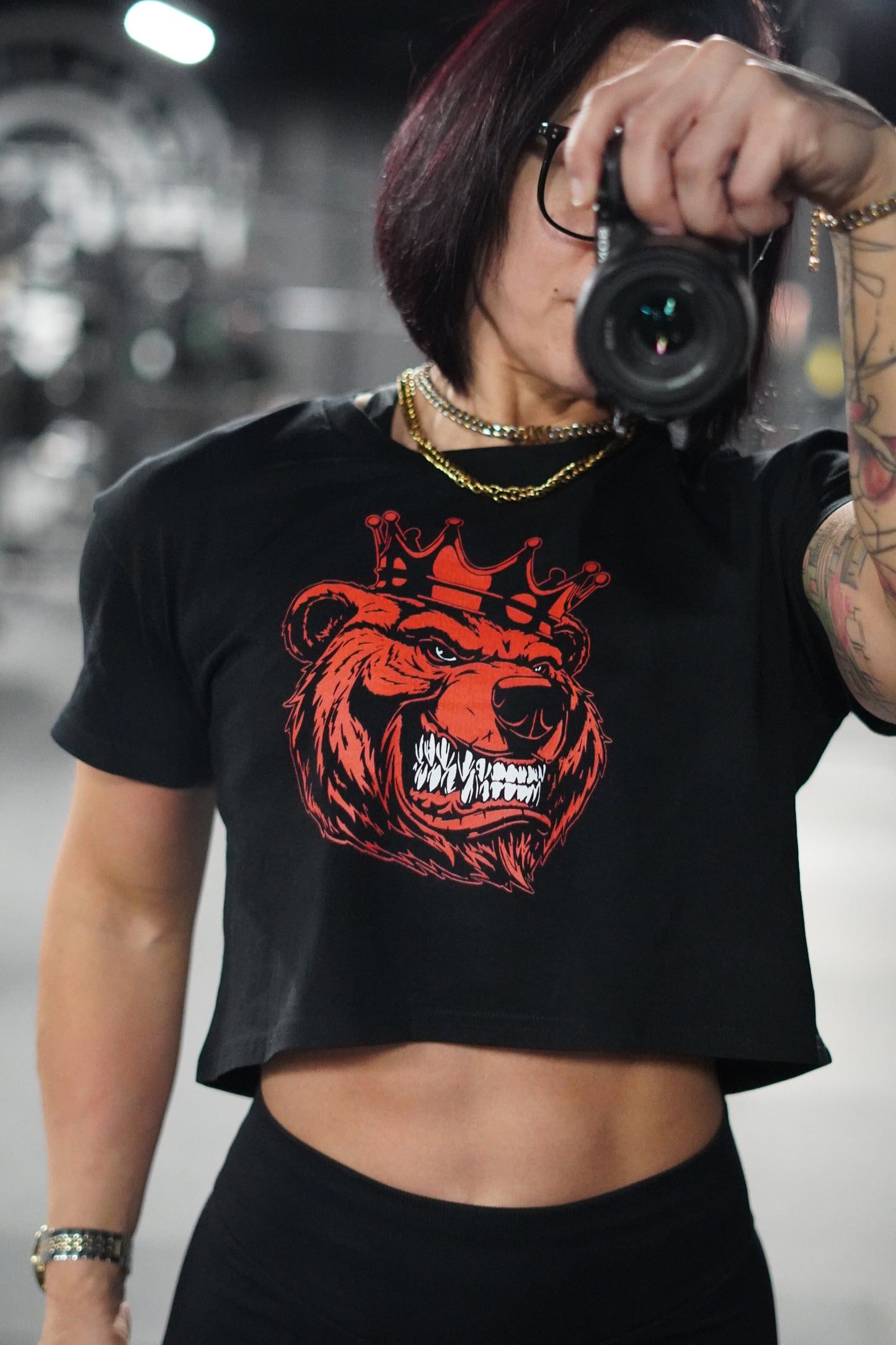 Women Bear With Crown Red Print crop top