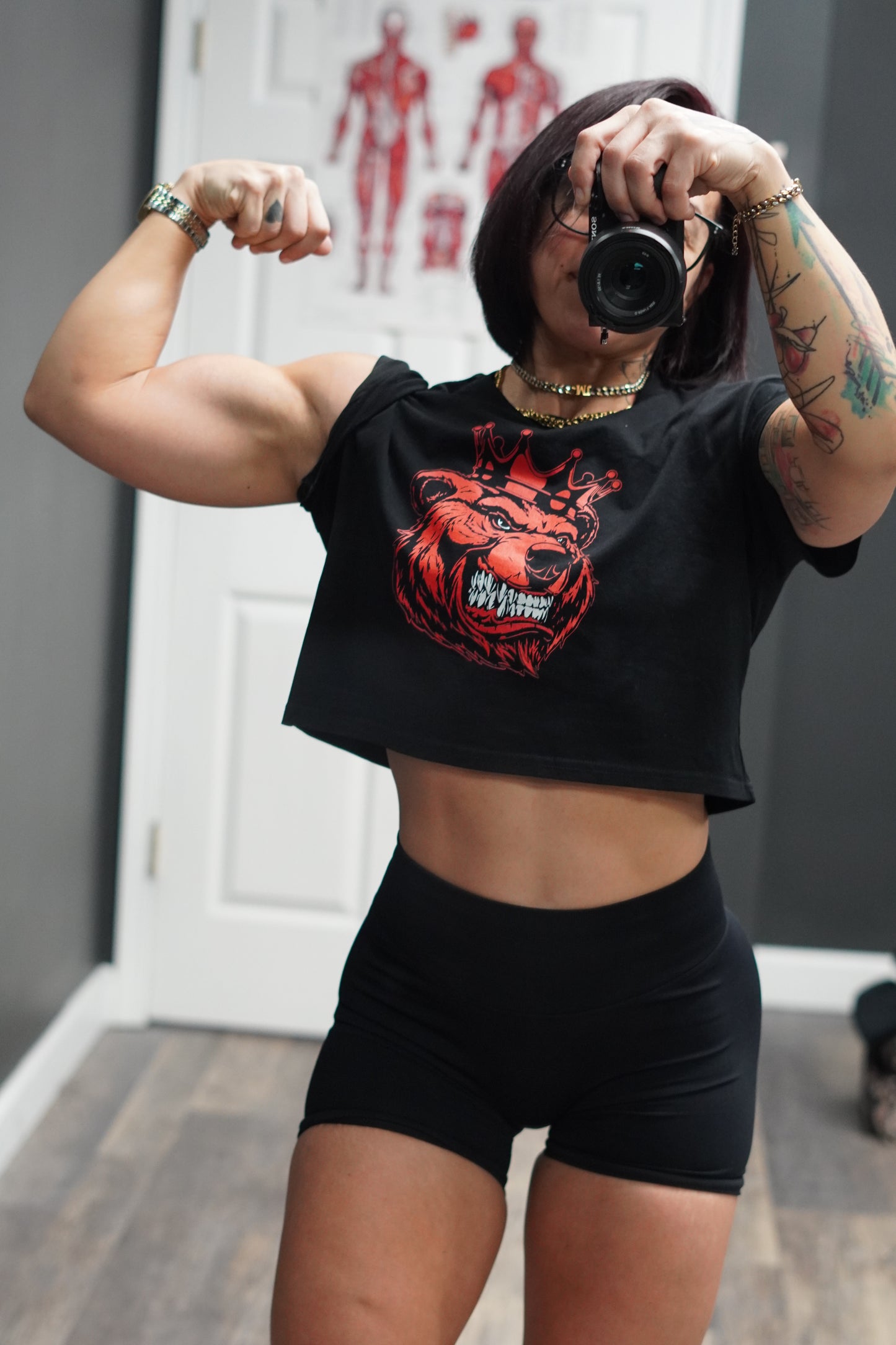 Women Bear With Crown Red Print crop top