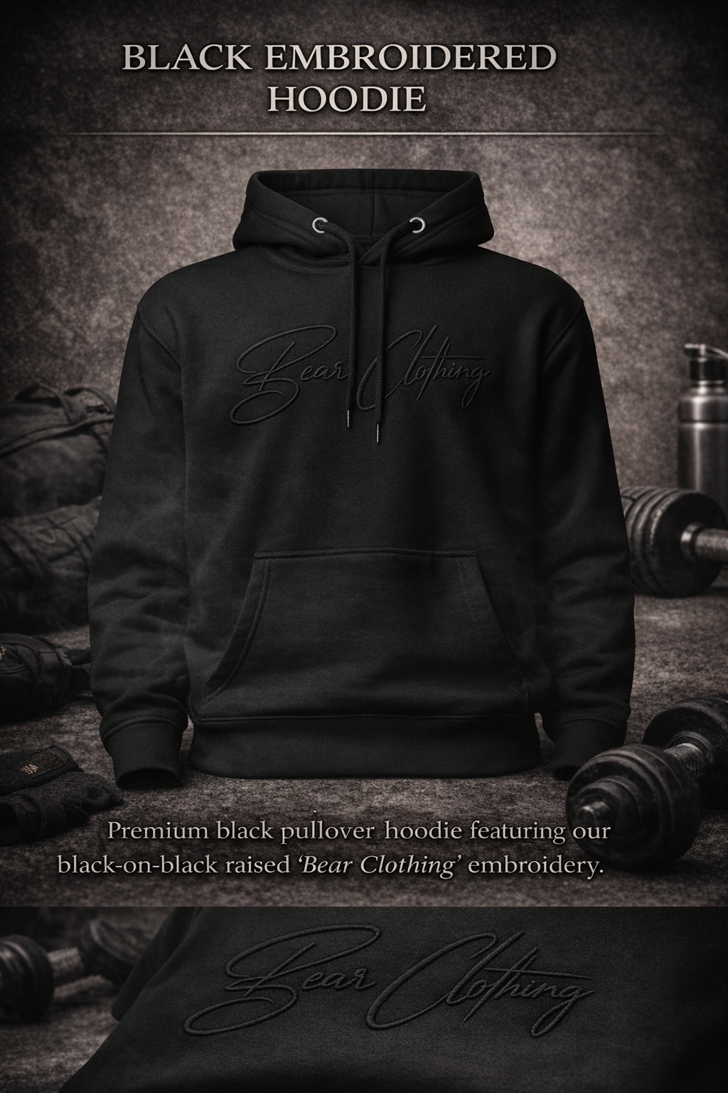 Blackout Embroidered Signature  Unisex Hoodie - Bearclothing 
