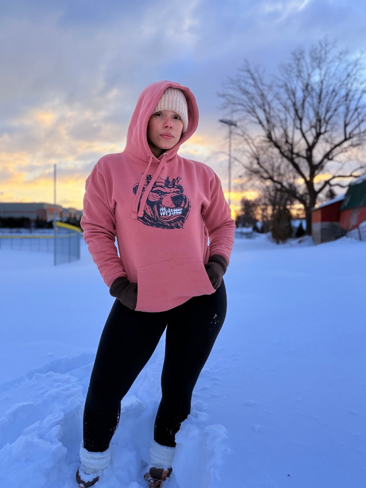 Unisex  Black Print Bear With Crown Hoodie - Bearclothing 