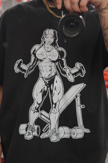 Bear Strong Women Oversized Pump Cover Faded Premium T-shirt