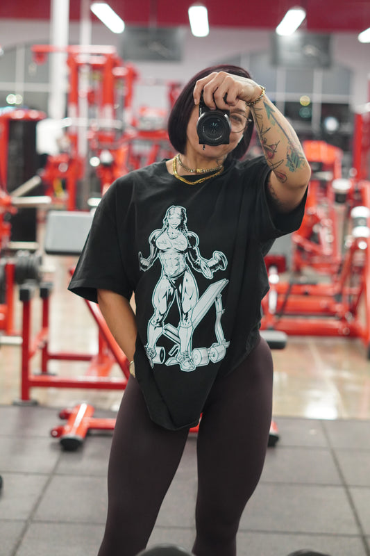 Bear Strong Women Oversized Pump Cover Faded Premium T-shirt