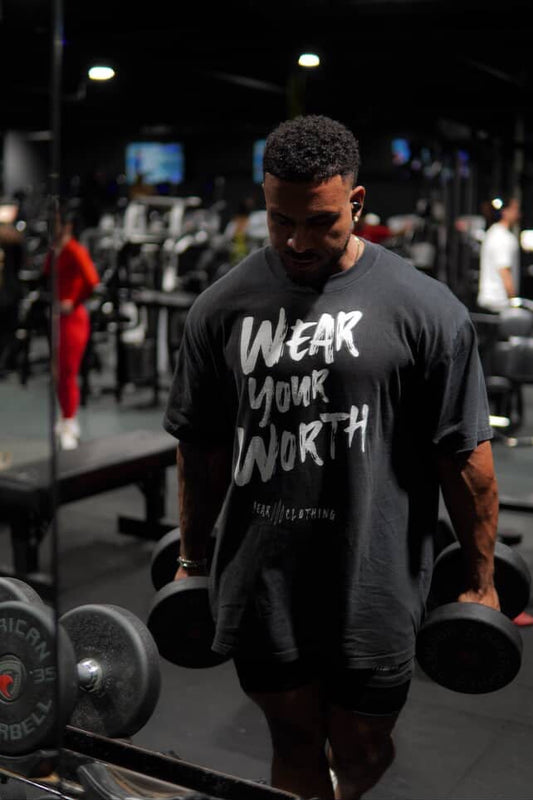 Men Wear Your Worth White Print Oversized Premium T-Shirt - Bearclothing 