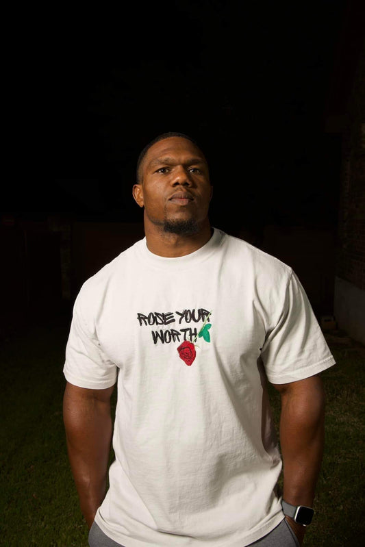 Men Embroidered Rose Your Worth Oversized Premium T-Shirt - Bearclothing 