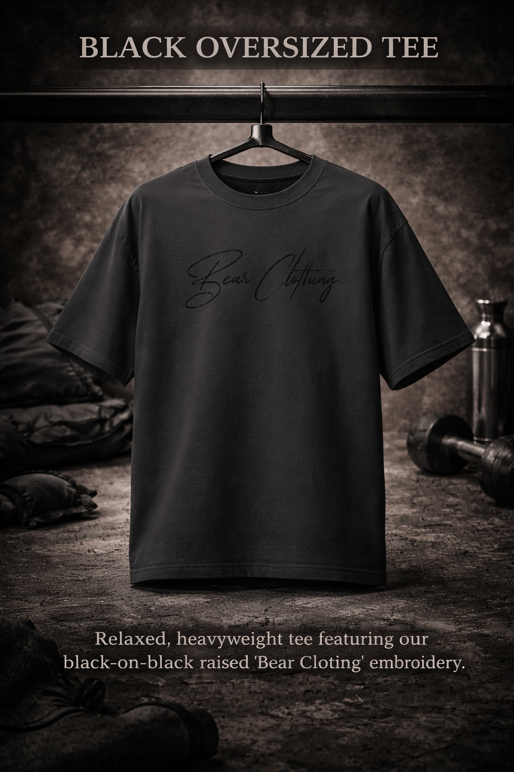 Blackout Embroidered Black Signature  Oversized faded t-shirt - Bearclothing 