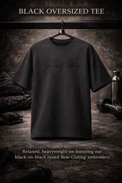 Blackout Embroidered Black Signature  Oversized faded t-shirt - Bearclothing 