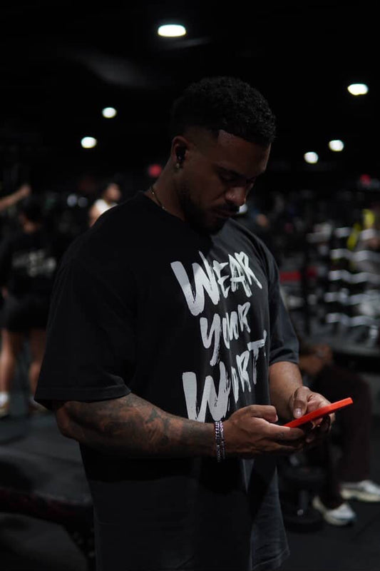 Men Wear Your Worth White Print Oversized Premium T-Shirt - Bearclothing 