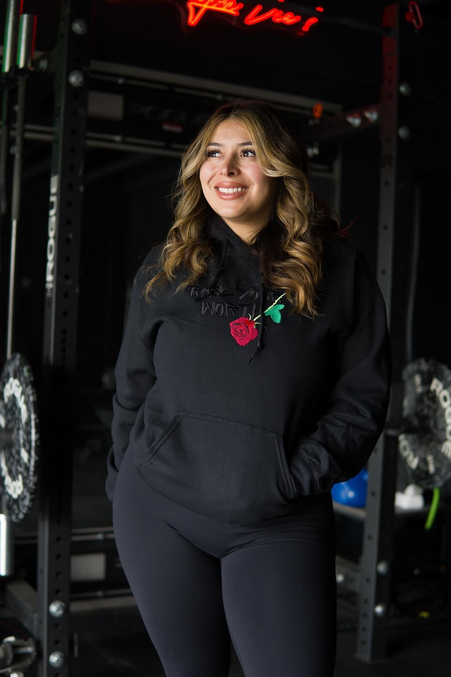 Unisex Embroidered Rose Your Worth Premium Hoodie - Bearclothing 