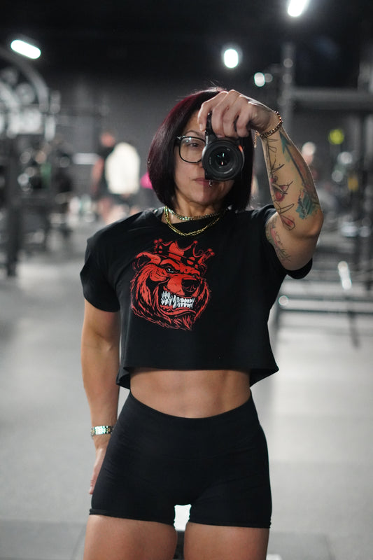 Women Bear With Crown Red Print crop top
