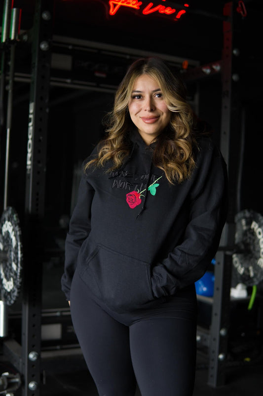 Fall Rose Your Worth Embroidery Premium Hoodie