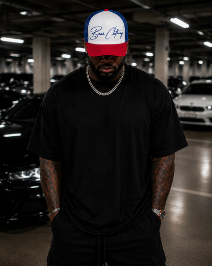 Signature Blue Embroidery Foam trucker hat - Bearclothing 