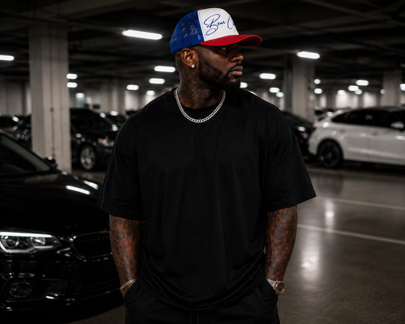 Signature Blue Embroidery Foam trucker hat - Bearclothing 