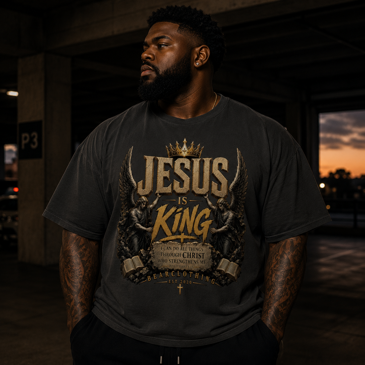 Jesus Is King Oversized faded t-shirt - Bearclothing 