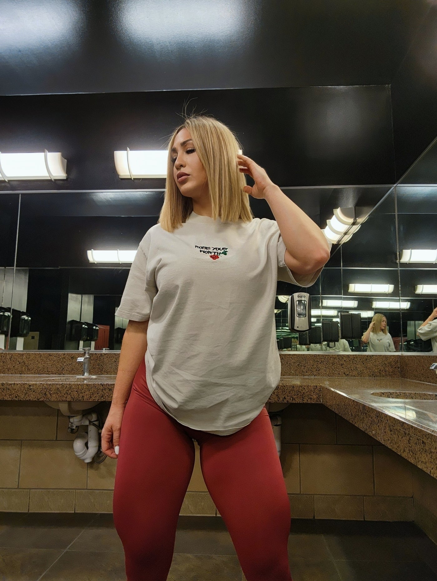 Oversized Rose Your Worth Embroidery Oversized faded t-shirt.