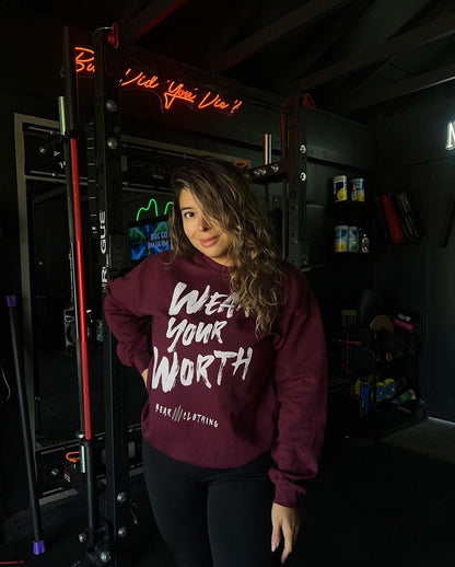 White Print Wear Your Worth Sweatshirt - Bearclothing