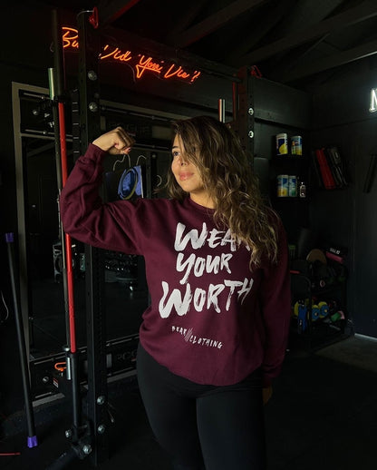 White Print Wear Your Worth Sweatshirt - Bearclothing