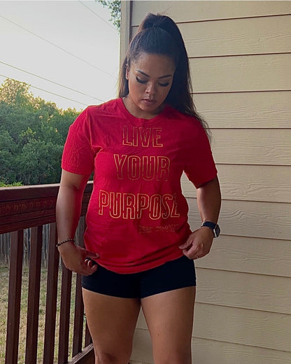 25$ Gold Live Your Purpose Print Premium Tee Ladies