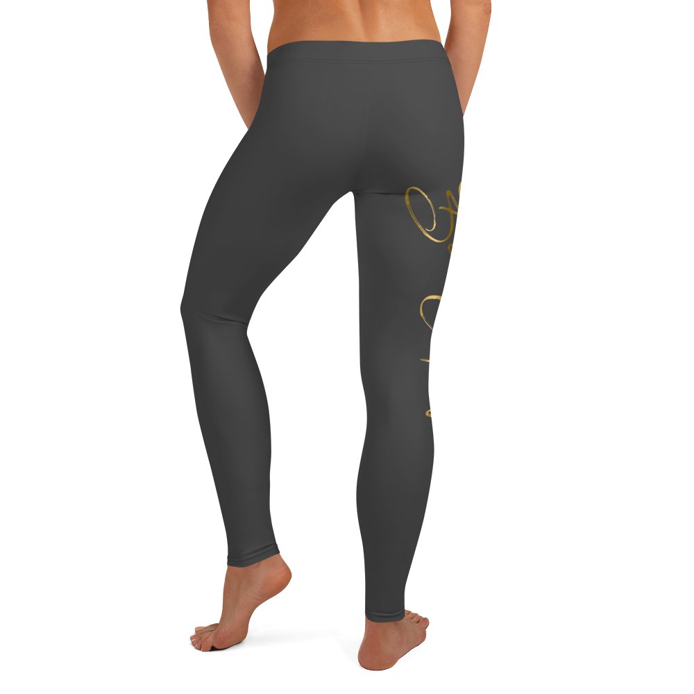yoga smoke grey with gold signature print Leggings - Bearclothing