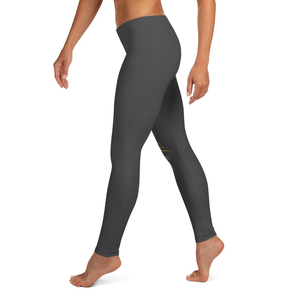 yoga smoke grey with gold signature print Leggings - Bearclothing
