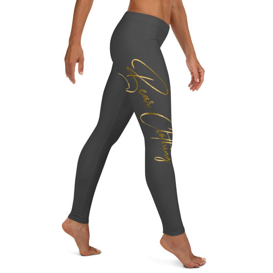 yoga smoke grey with gold signature print Leggings - Bearclothing