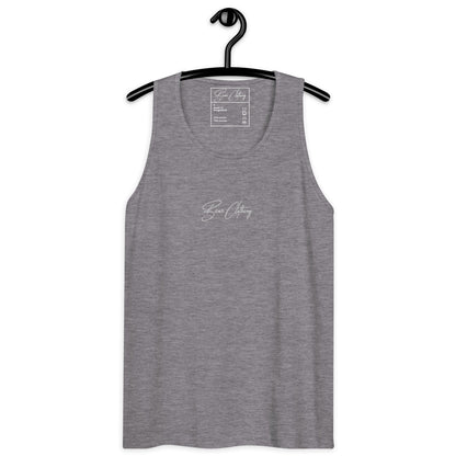 White Signature Embroidery Premium Men's Tank Top - Bearclothing