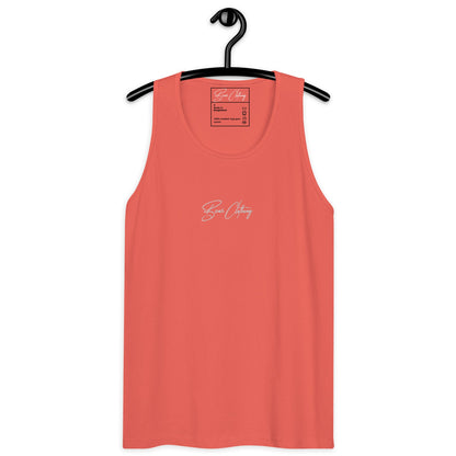White Signature Embroidery Premium Men's Tank Top - Bearclothing