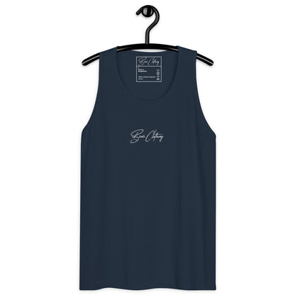 White Signature Embroidery Premium Men's Tank Top - Bearclothing