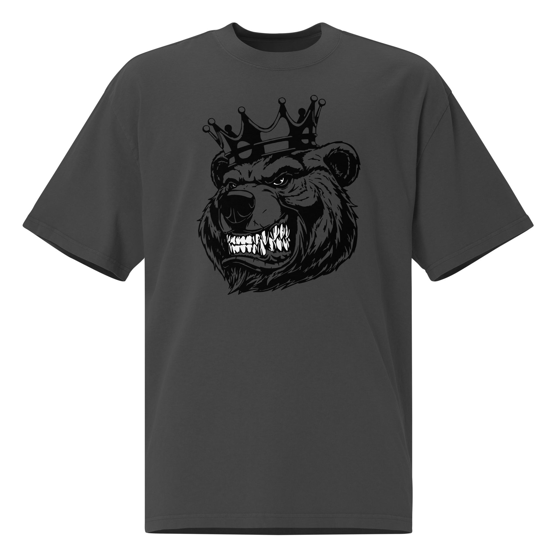 Black print bear with crown oversized faded t-shirt. - Bearclothing