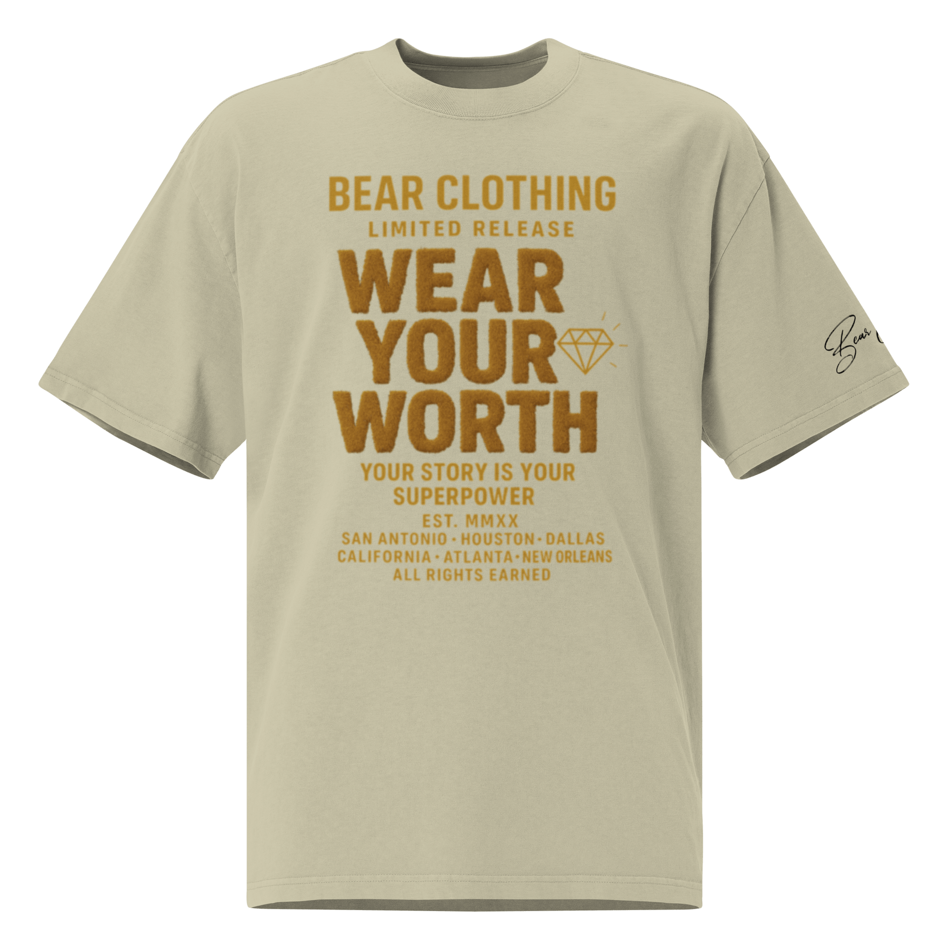 Wear Your Worth Light Brown Full Body Oversized faded t-shirt - Bearclothing