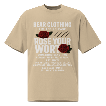 White Full Body Print Wear Your Worth Oversized Pump Cover faded t-shirt - Bearclothing