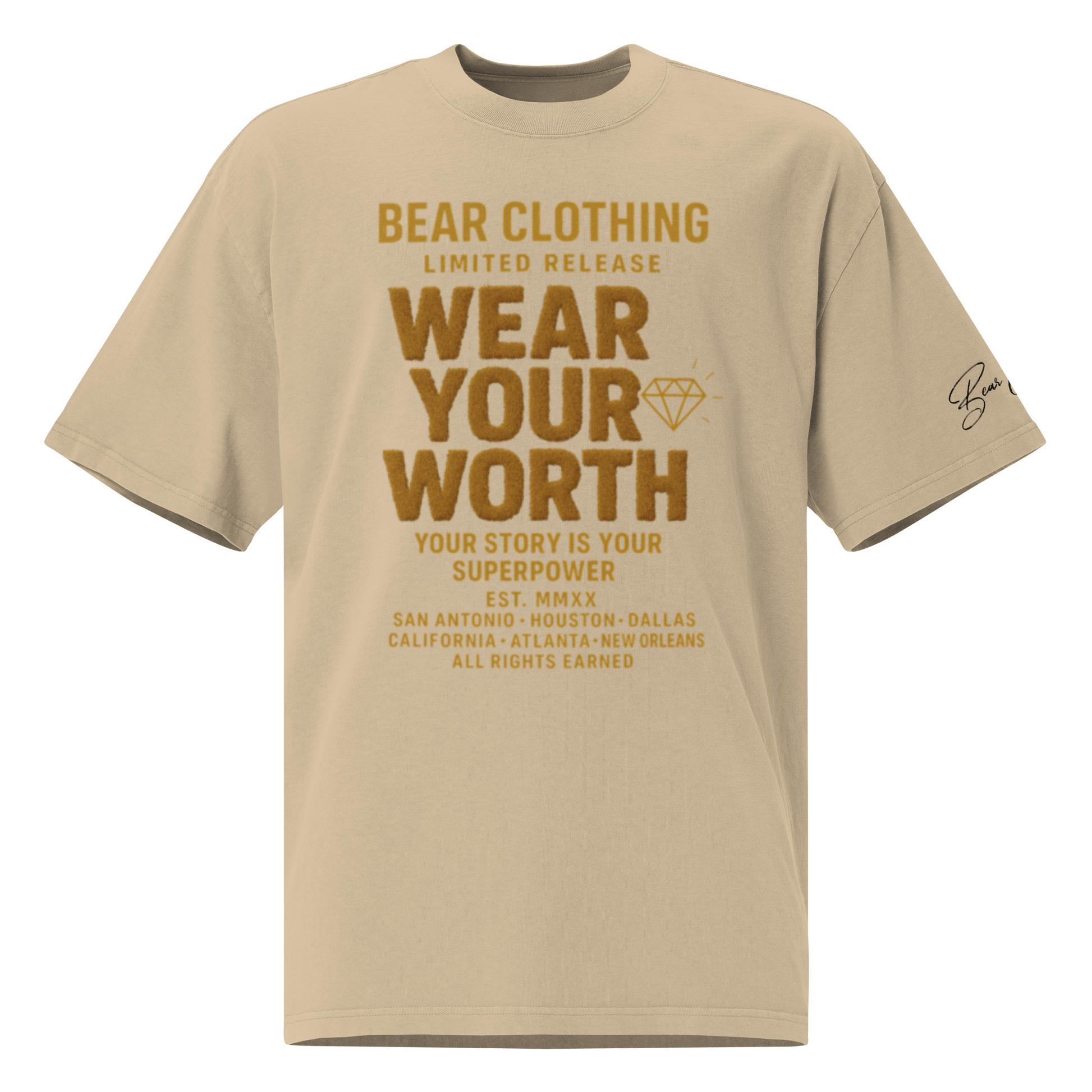 Wear Your Worth Light Brown Full Body Oversized faded t-shirt - Bearclothing