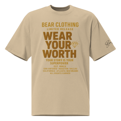 Wear Your Worth Light Brown Full Body Oversized faded t-shirt - Bearclothing