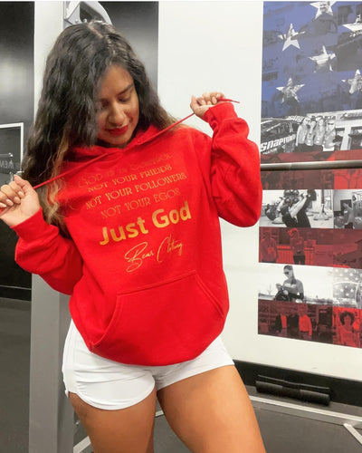 Just God! Motivational Collection Gold Print Heavy Cozy Gildan Unisex Hoodie