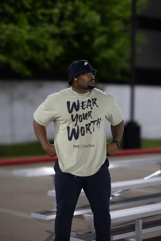 Oversized Wear Your Worth Black Print faded t-shirt - Bearclothing