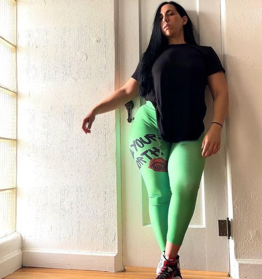 Yoga Chateau Green Rose Your Worth High Wist Leggings - Bearclothing