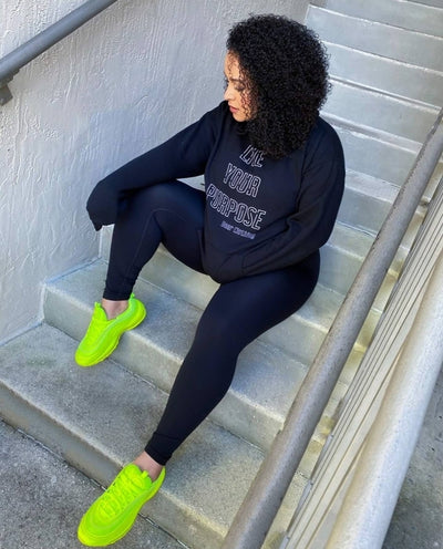 Live Your Purpose White Print Unisex Hoodie....