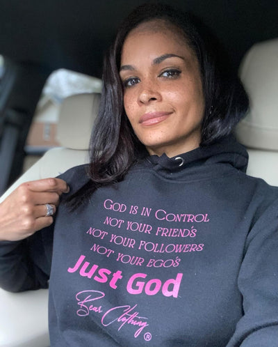 Pink Print Motivational Just God Unisex Hoodie