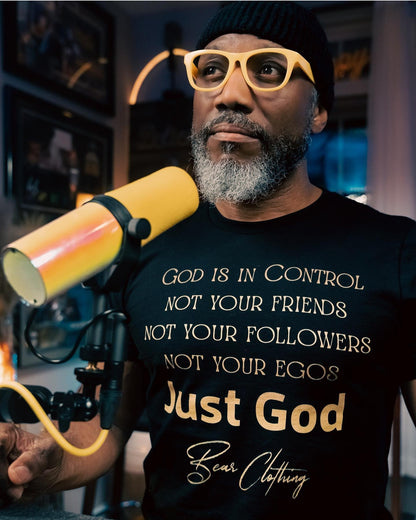 Gold Print Just God! Premium Tee - Bearclothing