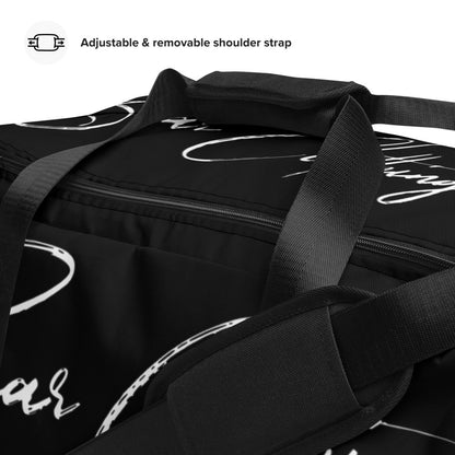 White Print Black Duffle Bag Accessories - Bearclothing