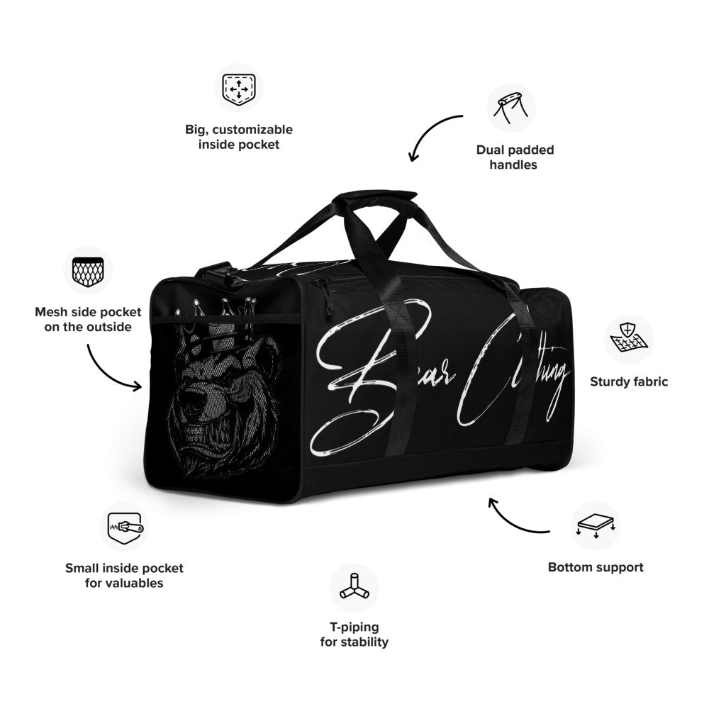 White Print Black Duffle Bag Accessories - Bearclothing