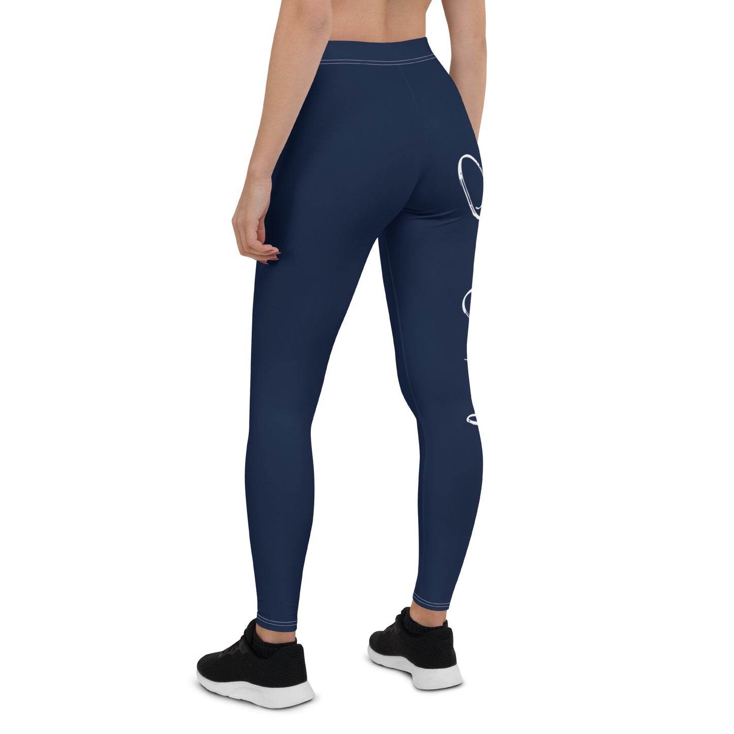 Yoga Navy with White Signature Print Squat Proof Leggings - Bearclothing