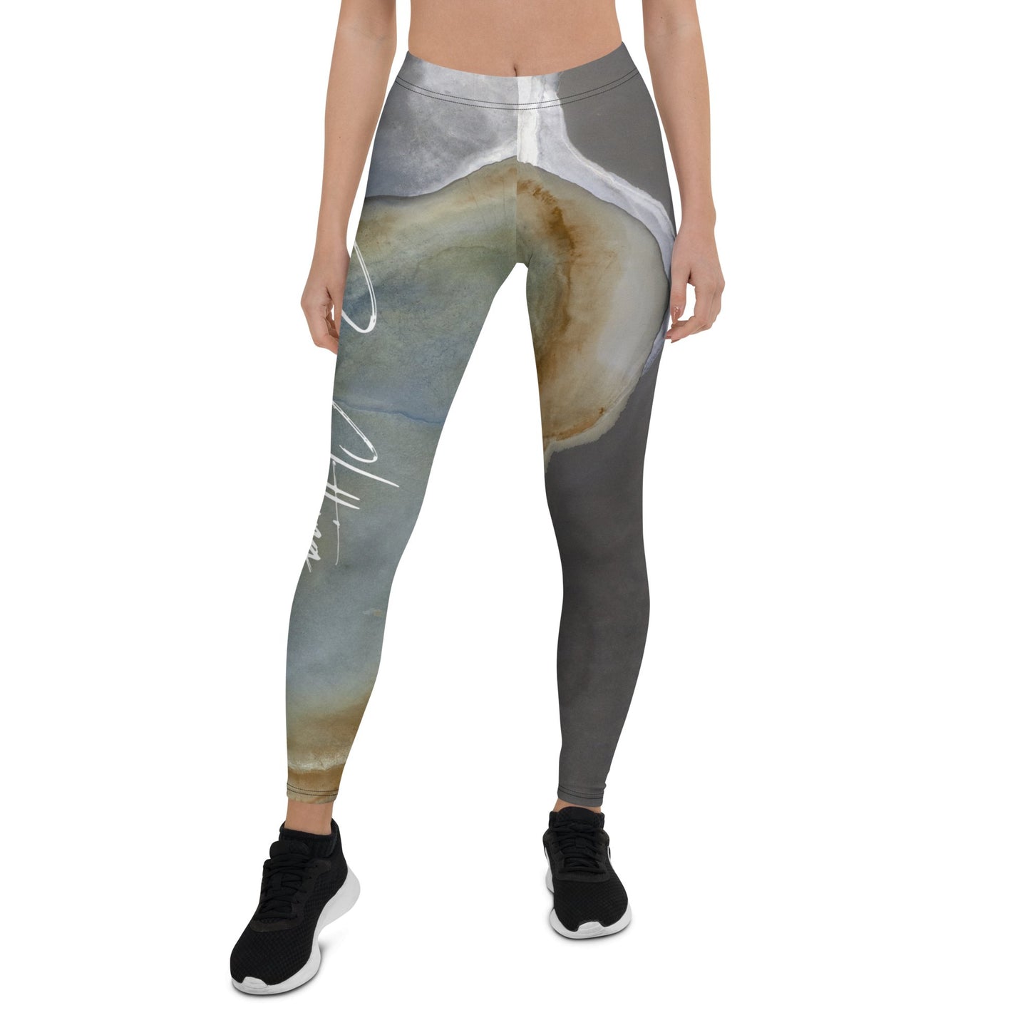 Yoga Marble Falls White Signature Print Leggings - Bearclothing