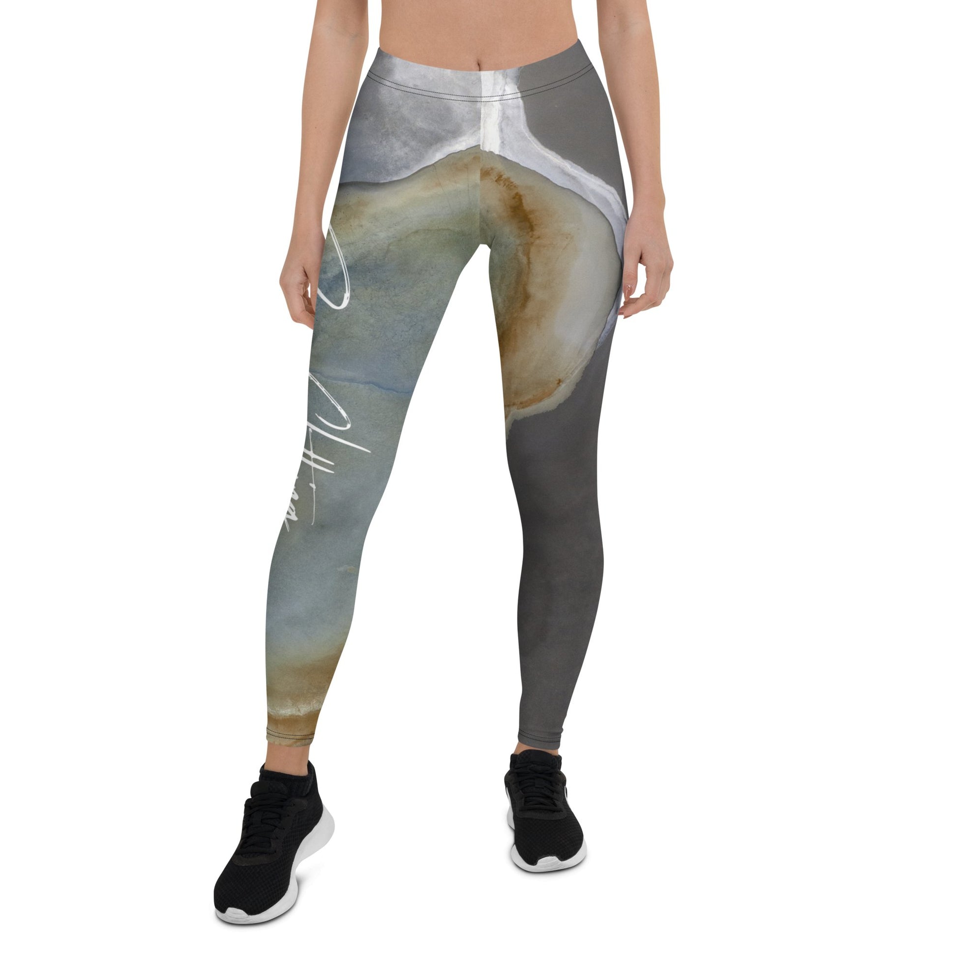 Yoga Marble Falls White Signature Print Leggings - Bearclothing