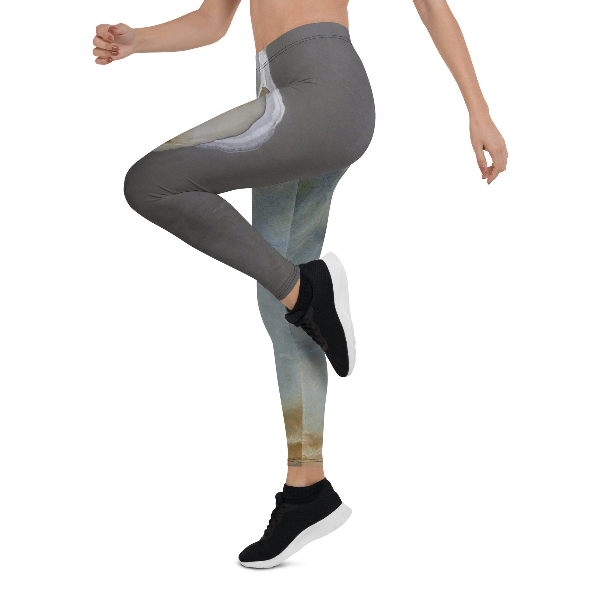 Yoga Marble Falls White Signature Print Leggings - Bearclothing